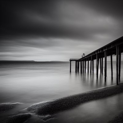 black-and-white, coastline, pier, calm, clouds, water, reflection, sunset, rain, natural, still, interface, beauty, storm, dramatic, nature, railing, window, west, composition, silence, poetic