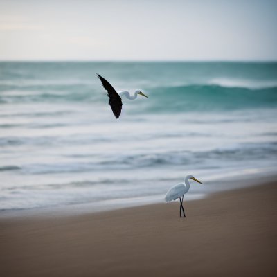 egret, yellow legs, beach, ocean, calm, nature, waves, bird, coastline, white feathers, flock, reflection, blue sky, outdoor shot, water surface, sand, wildlife, black beak, daylight, bird species, coastal area