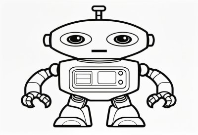 robot, coloring page, technology, design, future, futuristic, education, sketch, robotics, playful, smiling, child-friendly, cartoon, playfulness, parts, black and white, creative, brief, construction, pop art