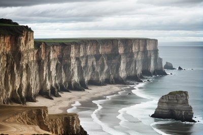 coast, cliffs, natural beauty, sandy beach, geology, clouds, orange rock, tourism, wilderness, coastal landscape, natural formation, eroded, nature, beach cliffs, blue sky, summer day, calm, natural monument, nature world, view, serene environment