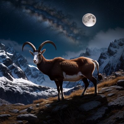 goat, mountain, ibex, full moon, stars, night sky, wilderness, night, alps, landscape, winter, dramatic, night calm, nature, snow, fresh air, strength, mountainous, solitude, intense