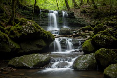 waterfall, forest, nature, rock, green, calm, silence, wild, location, peaceful, tropical, travel, hiking, water, cascade, cliff, vegetation, primary forest, wilderness, rapids