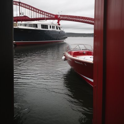 motorboat, red, harbor, sea, yacht, water, sailboat, bridge, cityscape, boat harbor, architecture, boom, mooring, sunny, outdoor, urban area, navigation, summer day, small vessel, relaxation, pier