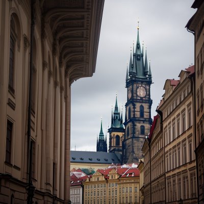 prague, architecture, buildings, city, history, european, streets, light, shadows, detail, blue sky, ochre, sunny, walls, windows, picturesque, old world, balconies, charming