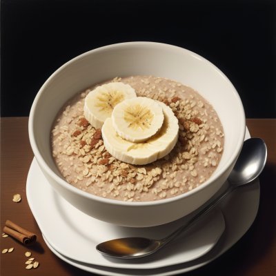 oatmeal, porridge, breakfast, bowl, banana, fruit, cinnamon, healthy, comfort food, warm, grains, milky, nourishment, rustic, spoon, dietary, cooked, textured, sweet, nutritious