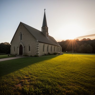 church, sunset, landscape, green grass, cross, stone building, religion, architecture, nature, mountains, sunshine, countryside, peaceful, blue sky, quiet, czech countryside, pilgrimage site, tourist attraction, historic building