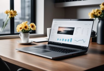 laptop, charts, desk, coffee cup, flower wallpaper, window, flowers, curve, light, interior, wood, office, nature, analysis, vase, statistics, flower background, modern, success, business, motivation, beautiful flowers, collaboration, remote work