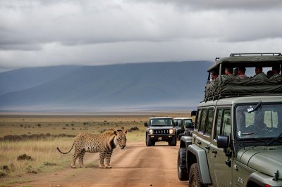 safari, jeep, traffic, ngorongoro, tanzania, tourism, africa, geography, ecosystem, mountains, natural beauty, crater, expedition, safari vehicle, tourist attraction, nature, four-wheel vehicle, wildlife, adventure, scenery, travel