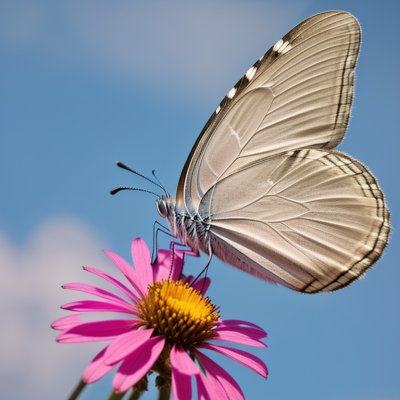 butterfly, wings, macro, nature, pink flower, summer, blue sky, insect, pollen, detail, clear sky, fragile, biology, petals, natural beauty, blooming, true nature, butterfly wing, natural light, wildlife, diversity