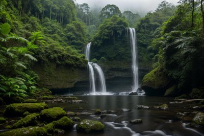 waterfall, forest, nature, jungle, mountains, greenery, rainforest, natural, tall, ecotourism, adventure, wild, view, aerial photography, green mountains, tranquil, remote, hydropower, destination, national park