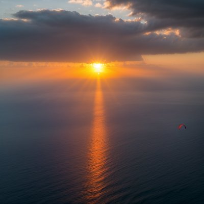 sunset, nature, sea, clouds, paragliding, reflection, atmosphere, red, twilight, ocean, landscape, pilot, flying, light, shadow, romantic, calm, space, beautiful, golden, western sky, soothing