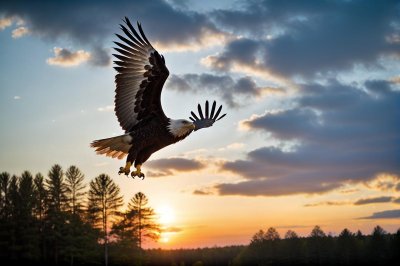 eagle, bird, sky, nature, sunset, forest, wings, flying, mountains, scene, wild, horizon, freedom, pure beauty, cliff, dawn, beak, chalk, panorama