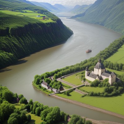 monastery, island, rhine, aerial view, loop, river, landscape, switzerland, forest, farm, europe, water, greenery, european landmark, cloudy day, peaceful landscape, architecture, tourist attraction, historic site