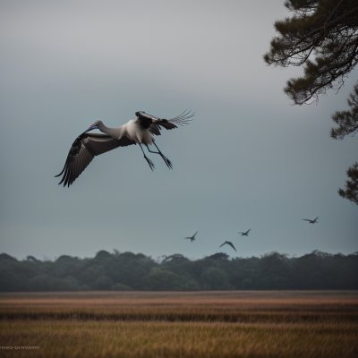 crane, flight, bird, nature, wildlife, wings, flying, landscape, natural habitat, bird in flight, exotic, tree, marsh, soaring, red crown, horizon, sarus crane, humidity