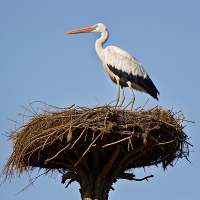 stork, nest, nature, feather, wildlife, blue sky, bird, large bird, biology, ecosystem, rearing young, migratory bird, natural environment, ornithology, parental care, column, symbolism, bird love
