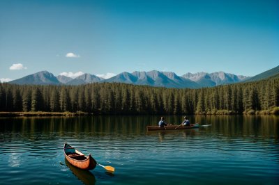 water, canoe, lake, nature, boat, sky, rowing, hiking, men, vest, boating, native, wooden, adventure, tranquil, blue sky, landscape, rafting, ride
