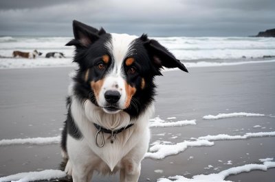 border collie, dog, pet, animal, beach, sea, close-up, snow, nature, sand, wet, playful, white, black, adorable, natural, coastal, outdoor, smile, fun, talking dog, cute dog