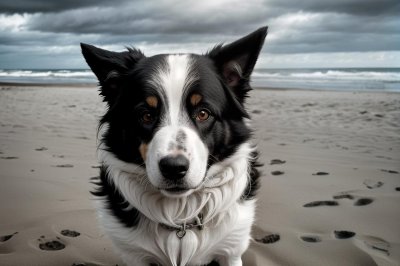 border collie, dog, beach, sea, close-up, sand, pet, black and white, fur, dog head, playing dog, open ocean, nature, outdoors, rainy, animal, dog fur, natural scenery, black and white fur, dog breed, fun, outdoor scene, large dog
