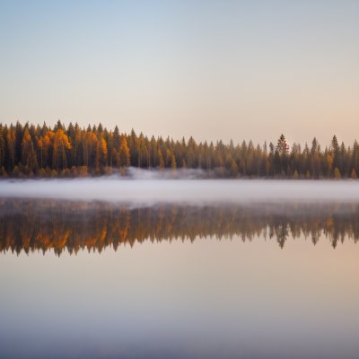autumn, sunrise, fog, reflection, calm, canada, forest, trees, autumn landscape, frost, outdoors, onsk, water reflection, national park, nature, serene, canadian landscape, sacred, canadian sunrise, tranquil, alpenglow