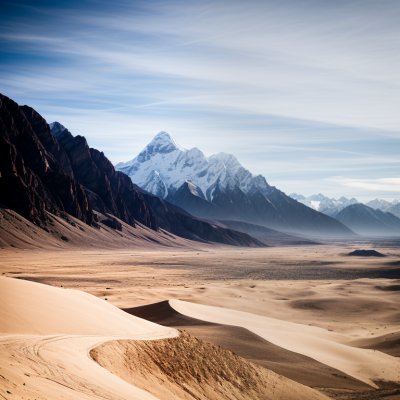 mountains, sand desert, snowcapped peaks, valley, blue sky, desert, mountain foothills, trees, view, natural landscape, landscape, sun, dry, shadows, summer, sunny, sky, sand, natural beauty, travel destination, tranquility