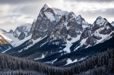 mountains, peaks, nature, panorama, snow, winter, clouds, rocks, outdoor, natural, ruggedness, wilderness, blue hue, rugged landscape, expedition, hiking, mountain peaks, dramatic