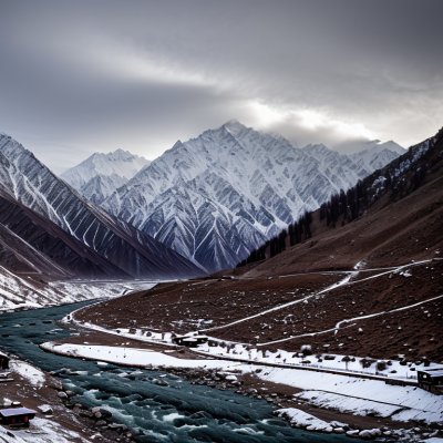 pakistan, gilgit-baltistan, karakoram, mountains, river, snow, nature, landscape, sky, clouds, trees, valley, panorama, beauty, view, adventure, photography, postcard, hiking, tranquility, ecotourism