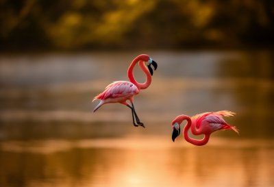 flamingo, nature, bird, feathers, wildlife, lake, sunrise, dusk, landscape, summer, outdoors, trees, afterglow, peace, earth, reflection, beauty, swimming, sunset, twilight, mirror
