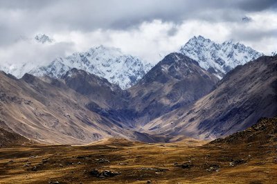 mountain, snow, pakistan, gilgit-baltistan, landscape, nature, karakorum, village, mountains, clouds, sky, rock formations, purple flowers, spring, blossom, arches, peaceful, hiking, tenderness, calm