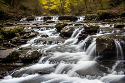 waterfall, river, rock, forest, nature, travel, outdoor, autumn, green, landscape, waterfall veil, cool, rugged terrain, peaceful, hiking, iceland, current, water flow, branches, waterway, september, gentle