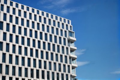 facade, architecture, modern, urban, modular, blue sky, sunny day, abstract, city life, concrete, pattern, geometric, window, office building, metropolis, contemporary, urban landscape, outdoors, sunlight, panorama