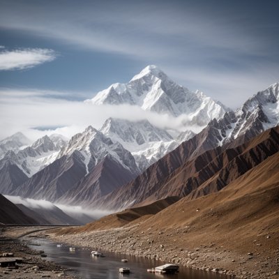 mountains, river, sky, pakistan, nature, shyok, karakorum, snow, village, panorama, cloud, cliff, trees, village house, terraced farming, valley, travel, serene, ecotourism, autumn