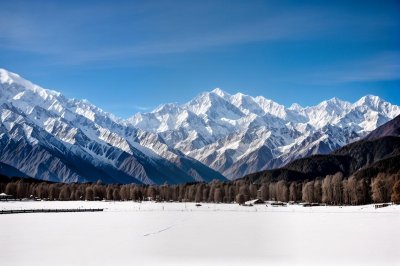 himalaya, nanga parbat, fairy meadows, snow, mountains, blue sky, nature, forest, wooden house, winter landscape, travel, hiking, pakistan, rakhiot peak, balistan, tourism, sky, towns, landscape, tourist attraction