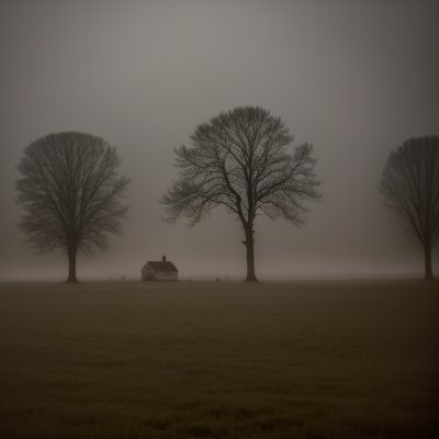 fog, solitude, sunset, trees, rural, peace, farmhouse, autumn, mystical, twilight, cottage, house, winter, field, horizon, morning, house in fog, peaceful, meadow, countryside, nature, mysterious