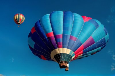 hot air balloon, balloon, colorful, blue sky, nature, aviation, flight, adventure, travel, tourism, festival, recreation, transportation, outdoor, summer, scenic, sightseeing, aerial, freedom, rainbow, turquoise