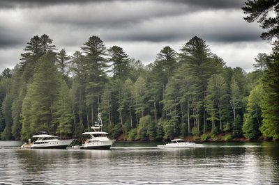 yacht, lake, sailboat, dock, forest, trees, nature, boating, tranquility, relaxation, summer, outdoors, boat, park, tree line, picnic, water surface, moored, green, cloudy