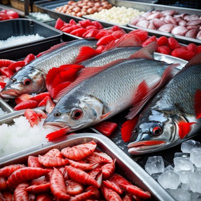 fish, ice, red color, fresh, seafood, fish market, fish sale, sea environment, fishing, cold sea, nature, commerce, wholesale, silver color, preparedness, black hue, wholesale fish, used ice, maritime