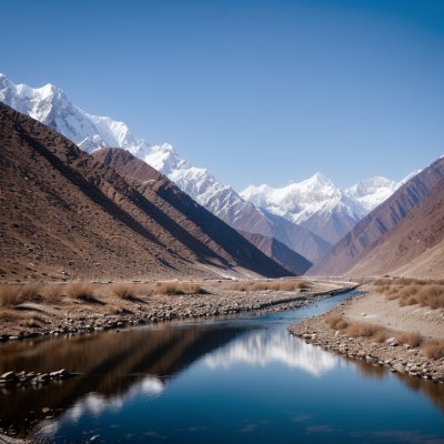 pakistan, river, mountains, snow, nature, blue sky, reflection, karakoram, gilgit-baltistan, autumn, dry valley, tourist destination, cliffs, purple mountains, clear water, hill, flowing water, calm, geology, hiking, remote area