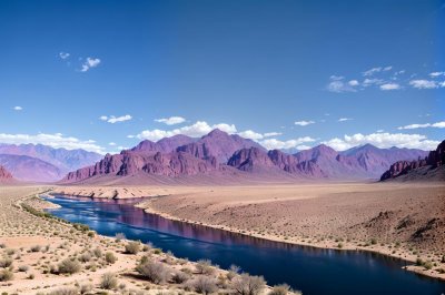 river, mountains, valley, desert, clouds, blue sky, purple mountain, rocky terrain, geology, indian subcontinent, gilgit-baltistan, karakorum, pakistan, current, tibetan plateau, dry riverbed, ecosystem, bend, hiking, riverbed