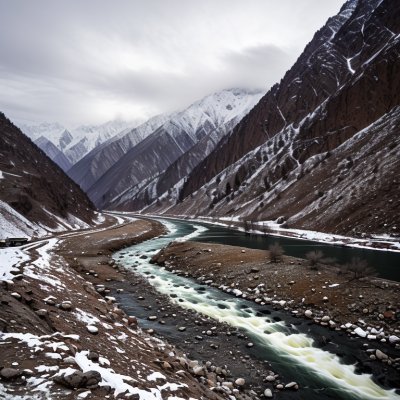 pakistan, gilgit-baltistan, mountains, snow, valley, river, sky, cloud, houses, nature, landscape, picturesque, canyon, desert, touristic, explore, high, buildings, traditional