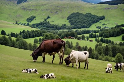 cows, pasture, mountains, summer, green, alps, beautiful landscape, nature, remote location, freedom, tranquility, feeding area, agriculture, birdsong, grassy landscape, rest, ecological, liberty, hiking