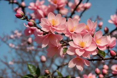 peach, flowers, spring, bloom, pink, petals, nature, branches, buds, gardens, fresh, seasonal, clear, blue sky, soft, beauty, romantic, flowering, fragrance, ornamental