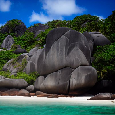 seychelles, beach, rocks, shore, crystal clear sea, tourism, natural beauty, giant boulders, tourist attraction, nature reserve, paths, sand, sunshine, relaxation, coastal location, vacation, blue sky, hidden beach, exotic, anibiz