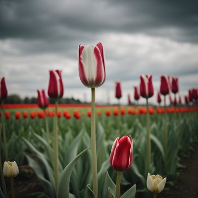 tulip, field, blooming, red, white, blue sky, flower background, netherlands, beautiful flowers, spring, flowers, horticulture, flower wallpaper, tourism, nature, park, clear day, landscape, surroundings, garden, decorative, romantic, escape, peaceful