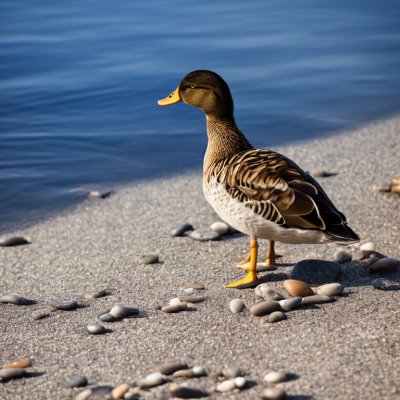 duck, feathers, waterfowl, lake, shore, pebbles, small stones, mallard, animal, nature, bird, sunshine, bright, outdoor, resting, zoo, wild, calm, coast, relaxation, beach