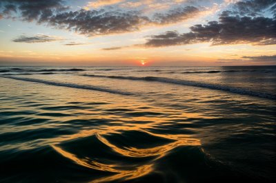 sea, sunset, nature, waves, clouds, evening, reflection, calm, horizon, beauty, sea surface, landscape, stillness, romantic, summer, sunny, distant, dawn