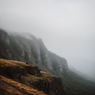 foggy, mountains, nature, landscape, hills, rocks, cliff, morning, mist, natural scenery, grey sky, view, countryside, wilderness, dry, beauty, scenic, charming