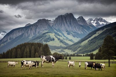 cow, mountains, pasture, tree, nature, europe, summer, bell, grazing, livestock, holiday, landscape, agriculture, grass, alps, hiking, rural, relaxed, eco-friendly