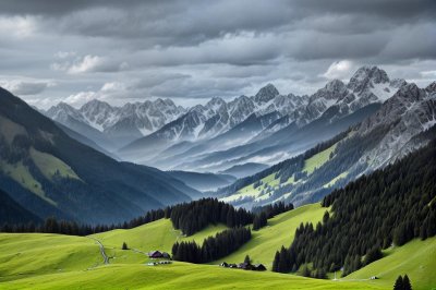 allgäu, mountains, oberstdorf, alps, valleys, dark mountains, clear sky, landscape, green meadows, morning, peaceful, blue sky, quiet place, rural, clouds, panorama, trettachtal, idyll, grass, agriculture