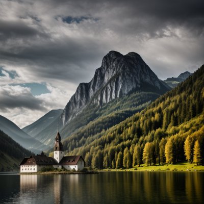 lake, architecture, church, mountains, austria, nature, architectural feature, cathedral, reeds, traunsee lake, peacock cloud, reflection, islet, arm, mountain view, afternoon, tourist destination, blue sky, autumn, sunlight, relaxation