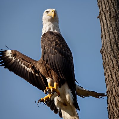 eagle, bird, nature, animal, portrait, feathers, wildlife, predator, profile, ornithology, prominent beak, tree, branch, clear sky, winter tree, nest, beak, falconry, king, apex